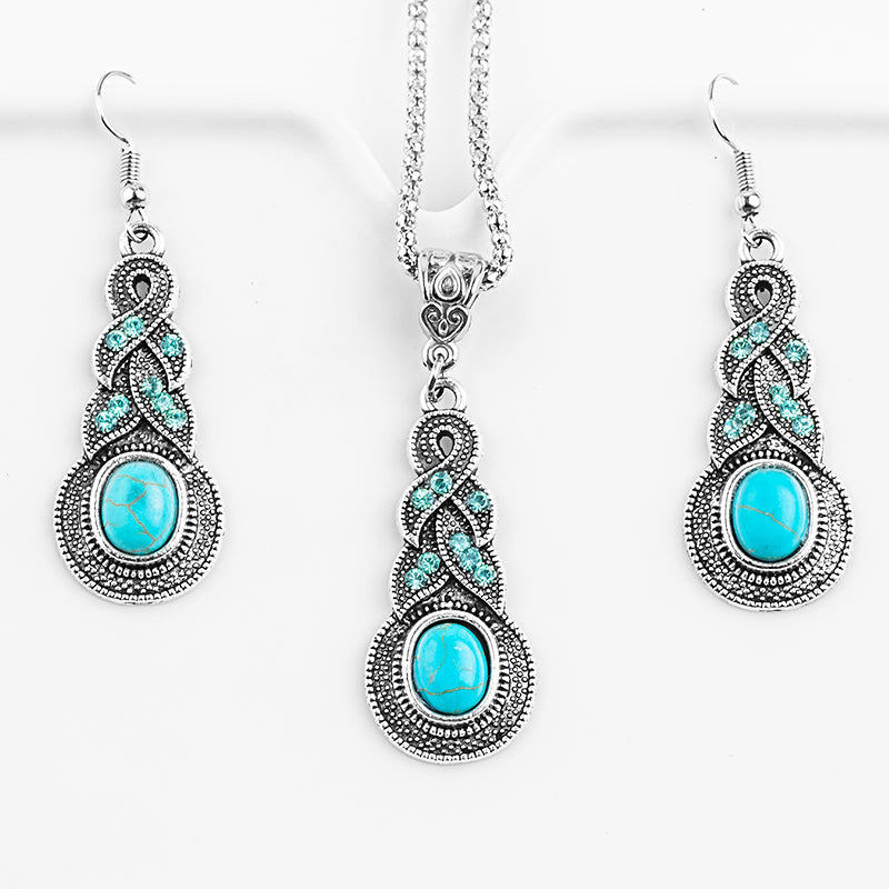 Aquamarine Resin and Crystal Necklace & Earrings Fashion Jewelry Set-Jewelry Sets-Innovato Design-Innovato Design