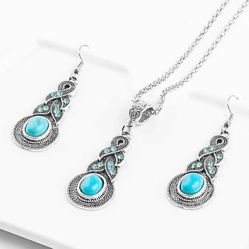 Aquamarine Resin and Crystal Necklace & Earrings Fashion Jewelry Set-Jewelry Sets-Innovato Design-Innovato Design