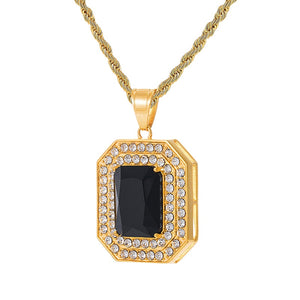 Paved Rhinestone-Studded Radiant Cut Black Stone Bling Stainless Steel Hip-hop Pendant Necklace-Necklaces-Innovato Design-Innovato Design