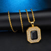 Paved Rhinestone-Studded Radiant Cut Black Stone Bling Stainless Steel Hip-hop Pendant Necklace-Necklaces-Innovato Design-Innovato Design