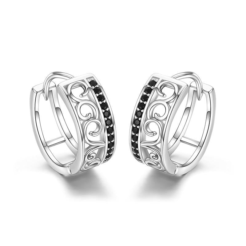 Black Spinel 925 Sterling Silver Engagement Hoop Earrings-Earrings-Innovato Design-Innovato Design