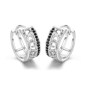 Black Spinel 925 Sterling Silver Engagement Hoop Earrings-Earrings-Innovato Design-Innovato Design