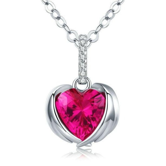 Big Red Guardian Heart Cubic Zirconia 925 Sterling Silver Pendant Necklace-Necklaces-Innovato Design-Innovato Design
