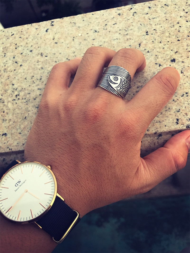 Totem Fish 990 Genuine Silver Adjustable Vintage Trendy Punk Ring-Rings-Innovato Design-Innovato Design