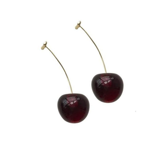Realistic Red Cherry Drop Earrings-Earrings-Innovato Design-Dark Red-Innovato Design