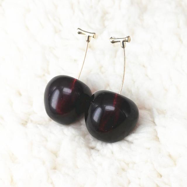 Realistic Red Cherry Drop Earrings-Earrings-Innovato Design-Dark Red-Innovato Design