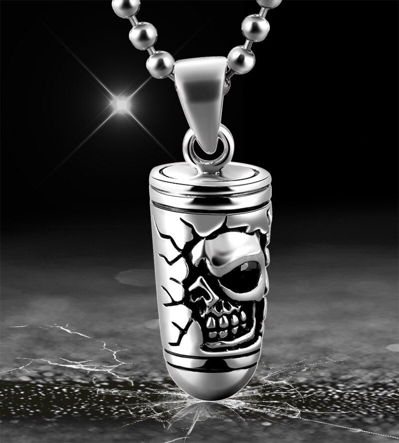 Skull Bullet 925 Sterling Silver Vintage Biker Pendant Necklace-Necklaces-Innovato Design-19.69in-Innovato Design