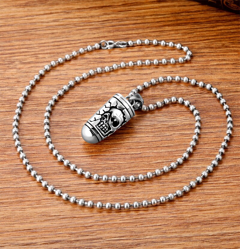 Skull Bullet 925 Sterling Silver Vintage Biker Pendant Necklace-Necklaces-Innovato Design-19.69in-Innovato Design