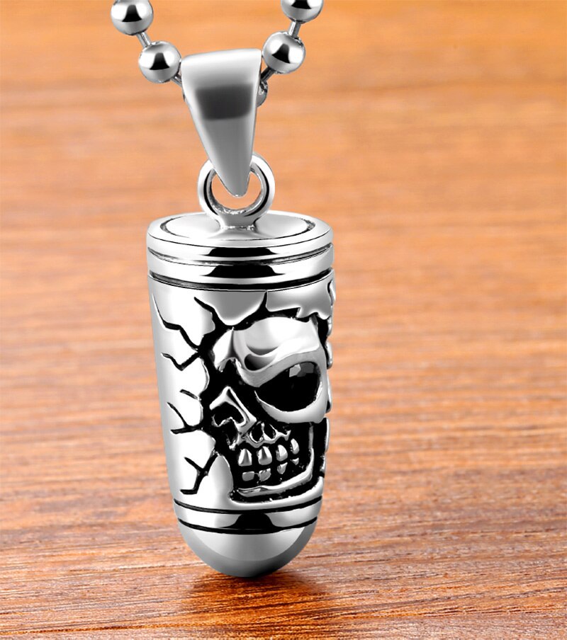 Skull Bullet 925 Sterling Silver Vintage Biker Pendant Necklace-Necklaces-Innovato Design-19.69in-Innovato Design