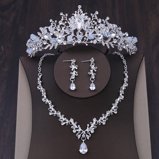Crystal Heart and Rhinestone Tiara, Necklace & Earrings Wedding Jewelry Set-Jewelry Sets-Innovato Design-Innovato Design