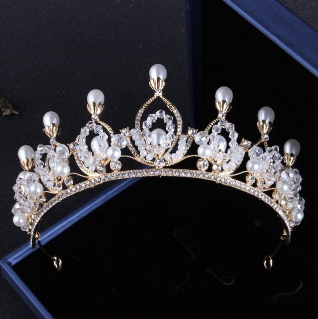 Queen Rhinestone and Pearl Tiara, Necklace & Earrings Wedding Jewelry Set-Jewelry Sets-Innovato Design-Innovato Design