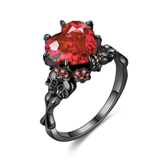 Skull, Skeleton and Heart Cubic Zirconia Vintage Punk Fashion Ring-Rings-Innovato Design-10-Red-Innovato Design