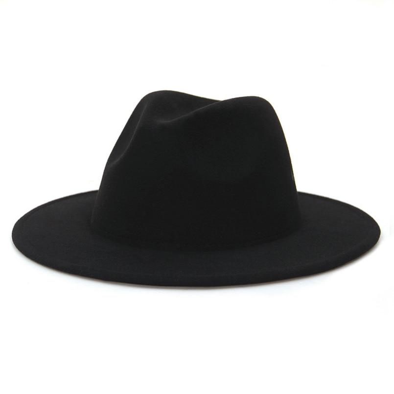 Solid Color Wide Brim Wool Felt Fedora Hat-Hats-Innovato Design-Black-L-Innovato Design