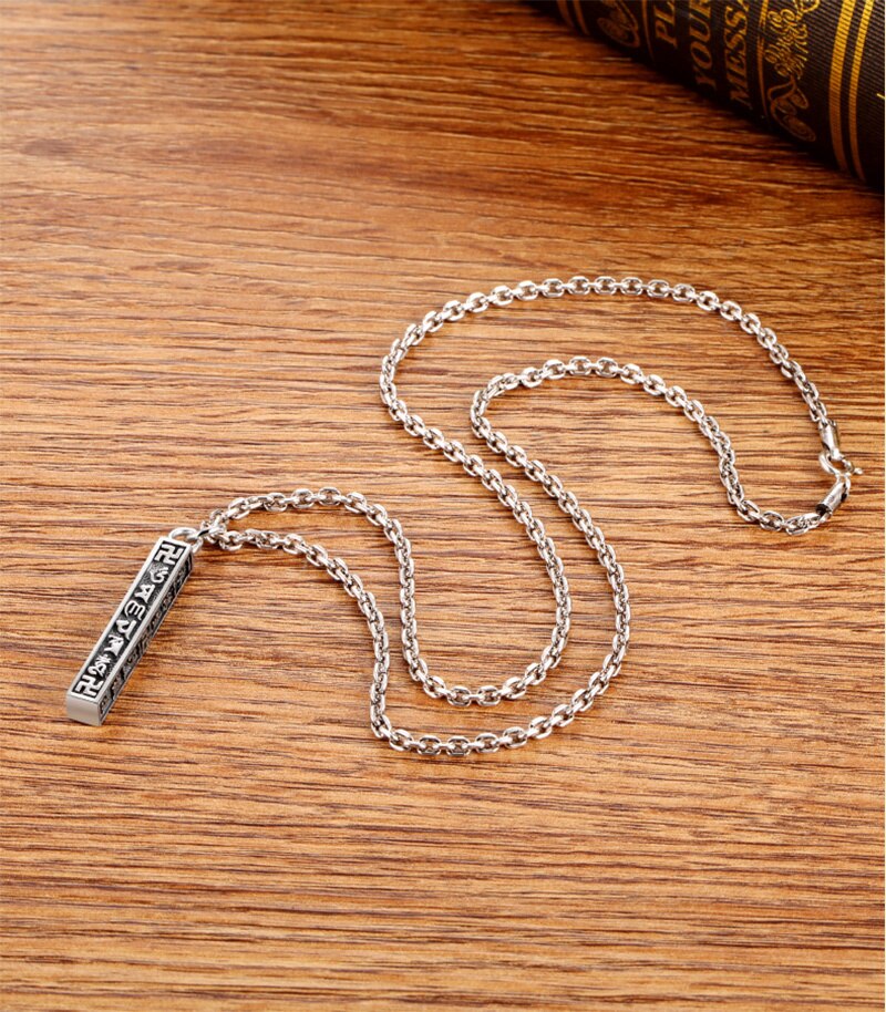 Six Words Mantra Cuboid 925 Sterling Silver Hip-hop Punk Pendant Necklace-Necklaces-Innovato Design-19.69in-Innovato Design