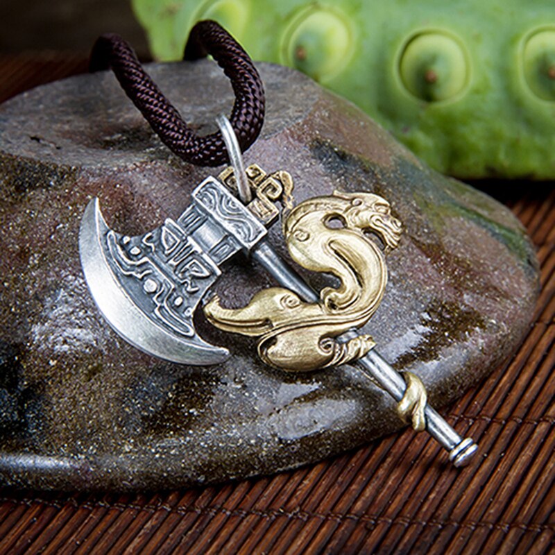 Crawling Dragon Axe 925 Sterling Silver Vintage Pendant-Necklaces-Innovato Design-Innovato Design