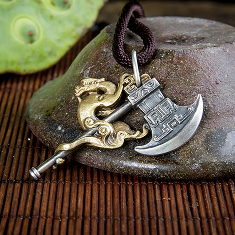 Crawling Dragon Axe 925 Sterling Silver Vintage Pendant-Necklaces-Innovato Design-Innovato Design