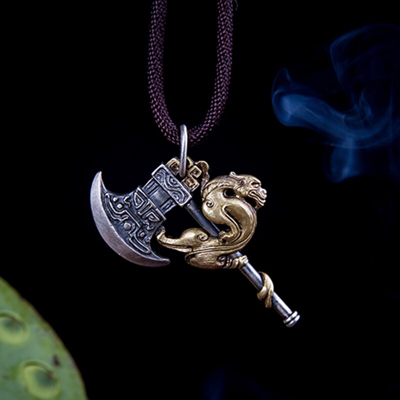 Crawling Dragon Axe 925 Sterling Silver Vintage Pendant-Necklaces-Innovato Design-Innovato Design