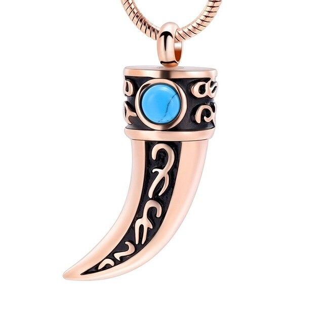 Stainless Steel Italian Horn with Blue Stone Pendant-Necklaces-Innovato Design-Rose Gold-Innovato Design