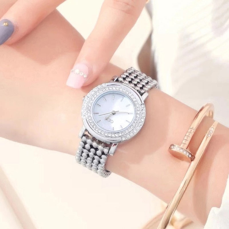 Women Diamond Quartz Watch and Crystal Bracelet, Necklace & Earrings Gift Box Set-Jewelry Sets-Innovato Design-Rose Gold-Innovato Design