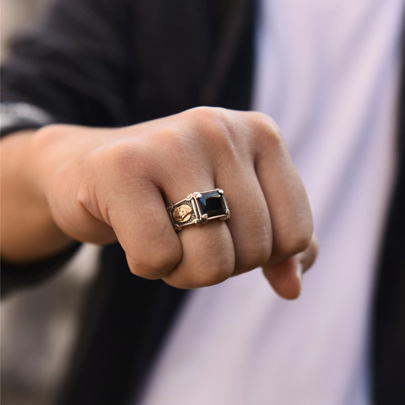 Virgin Mary Black Stone Onyx 925 Sterling Silver Vintage Ring-Gothic Rings-Innovato Design-Innovato Design