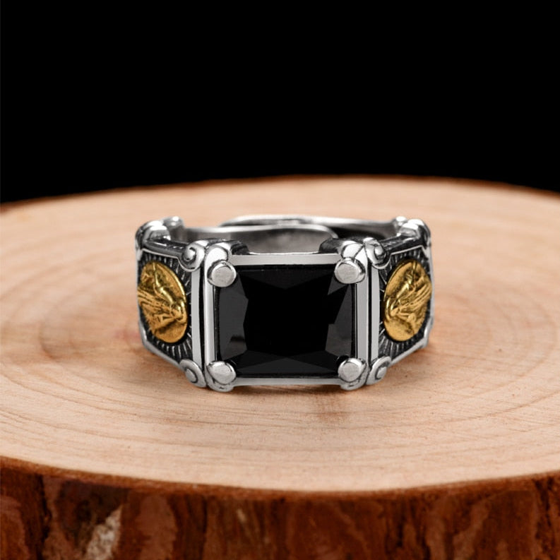 Virgin Mary Black Stone Onyx 925 Sterling Silver Vintage Ring-Gothic Rings-Innovato Design-Innovato Design