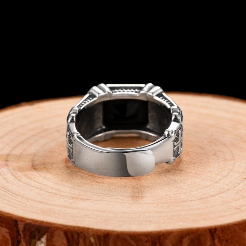 Virgin Mary Black Stone Onyx 925 Sterling Silver Vintage Ring-Gothic Rings-Innovato Design-Innovato Design