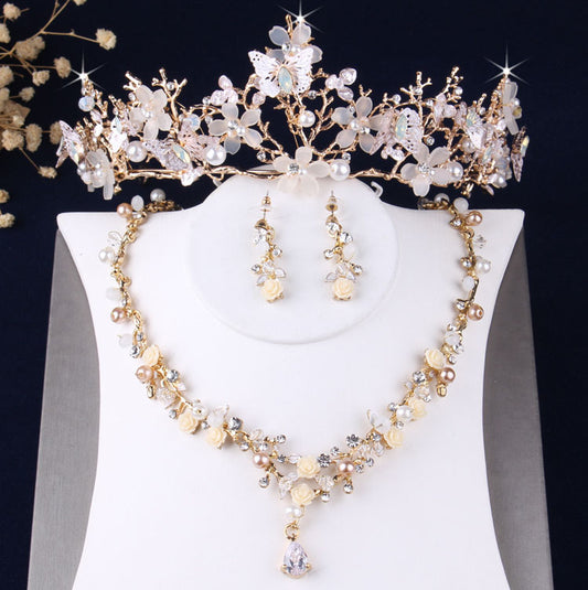 Baroque Gold Crystal Butterfly and Rhinestone Tiara, Necklace & Earrings Jewelry Set-Jewelry Sets-Innovato Design-Innovato Design