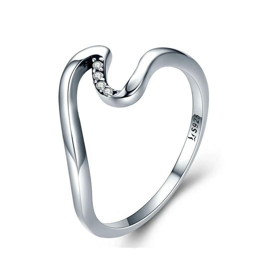 925 Sterling Silver Wave Ring with Four Zirconia Crystals-Rings-Innovato Design-6-Innovato Design