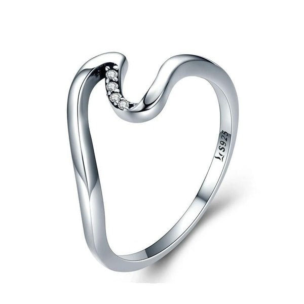 925 Sterling Silver Wave Ring with Four Zirconia Crystals