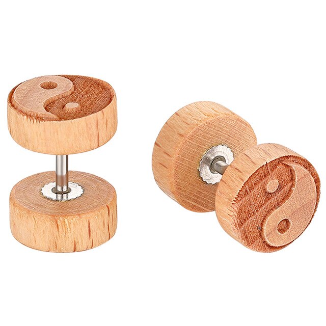 Double-Sided Round Wood Vintage Punk Stud Earrings-Earrings-Innovato Design-Coffee-Innovato Design