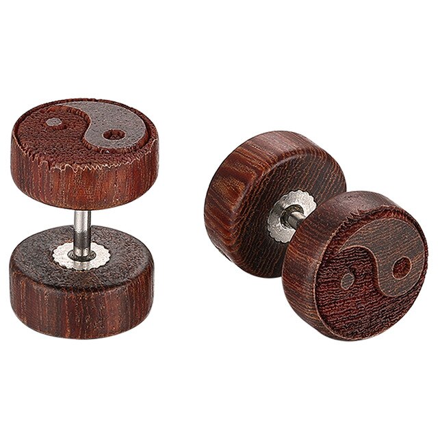 Double-Sided Round Wood Vintage Punk Stud Earrings-Earrings-Innovato Design-Brown-Innovato Design