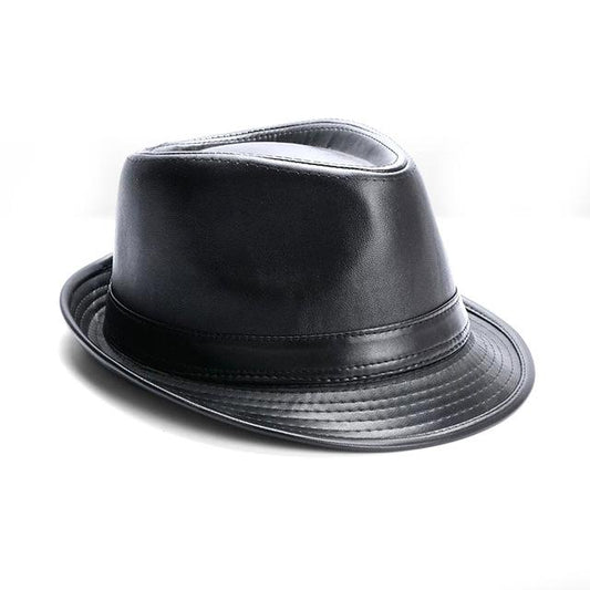 British Style Short Brim Faux Leather Trilby Hat