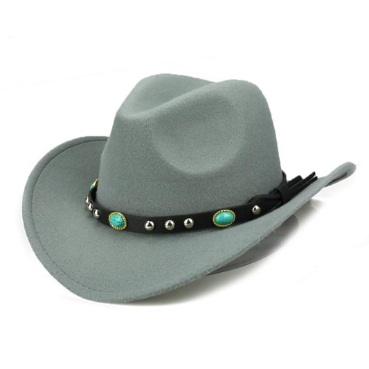Cowboy Hat with Featured Belt Blue Stone and Black Band-Hats-Innovato Design-Blue-Innovato Design