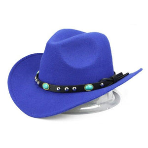 Cowboy Hat with Featured Belt Blue Stone and Black Band-Hats-Innovato Design-Blue-Innovato Design