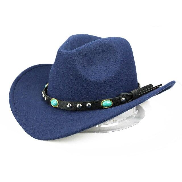 Cowboy Hat with Featured Belt Blue Stone and Black Band-Hats-Innovato Design-Navy-Innovato Design