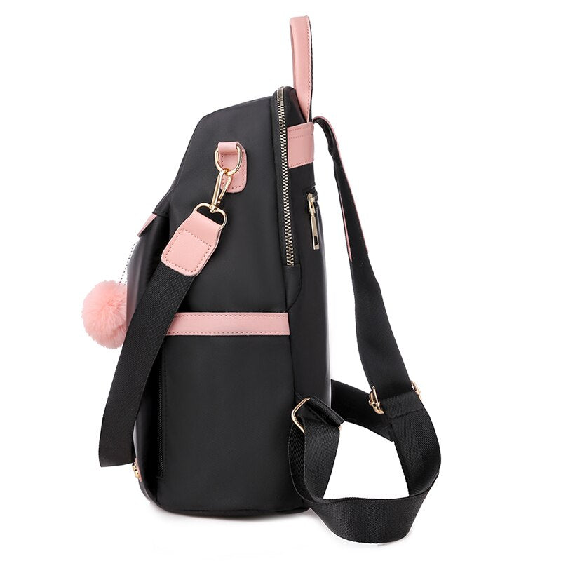 Luxury Multifunction Cute Fur Ball Pendant Oxford School Bag-Backpacks-Innovato Design-Black-Innovato Design