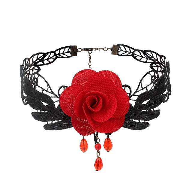 Black Beaded Choker Lace Gothic Vintage Necklace-Necklaces-Innovato Design-Black Red-Innovato Design