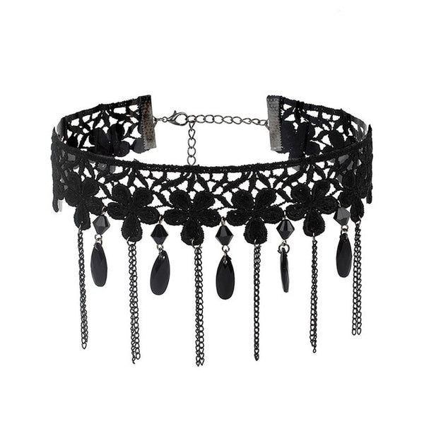 Black Beaded Choker Lace Gothic Vintage Necklace-Necklaces-Innovato Design-Black Pumpkin-Innovato Design