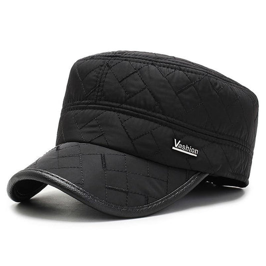 Buckled Warm Russia Flat Top Military Cap with Earflaps-Hats-Innovato Design-Black-Innovato Design