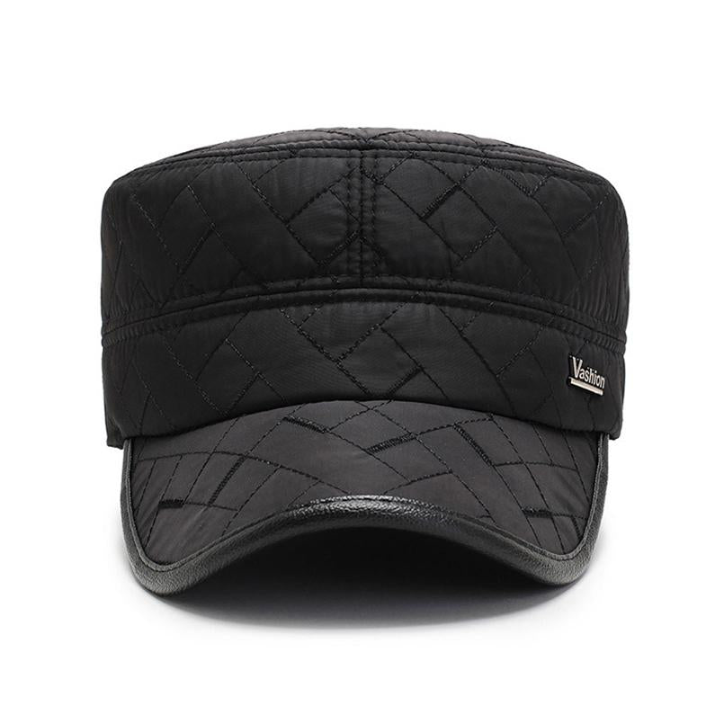 Buckled Warm Russia Flat Top Military Cap with Earflaps-Hats-Innovato Design-Black-Innovato Design