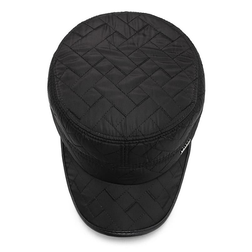 Buckled Warm Russia Flat Top Military Cap with Earflaps-Hats-Innovato Design-Black-Innovato Design