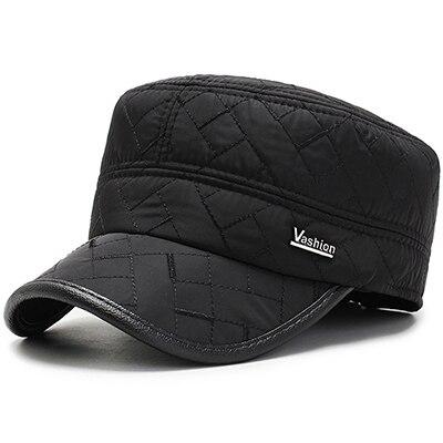 Buckled Warm Russia Flat Top Military Cap with Earflaps-Hats-Innovato Design-Black-Innovato Design