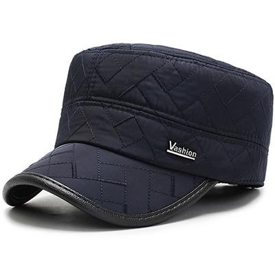Buckled Warm Russia Flat Top Military Cap with Earflaps-Hats-Innovato Design-Dark Blue-Innovato Design