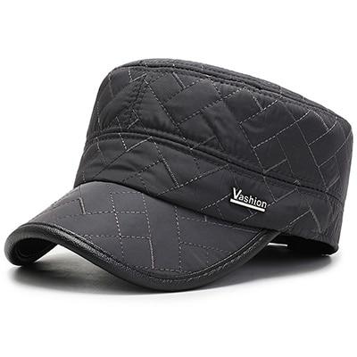 Buckled Warm Russia Flat Top Military Cap with Earflaps-Hats-Innovato Design-Dark Grey-Innovato Design