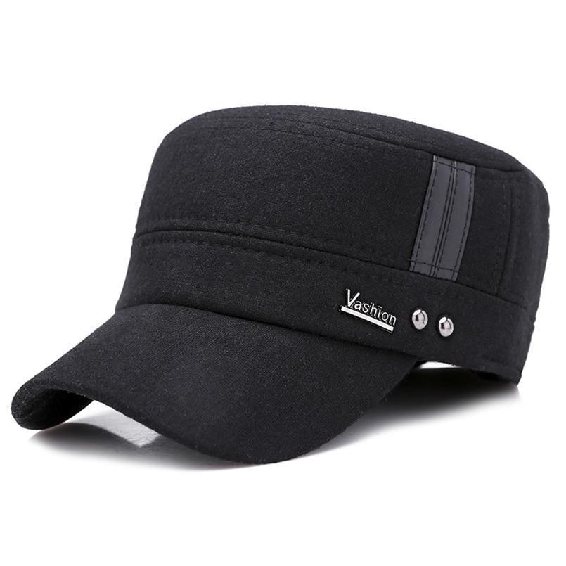 Buckled Cotton Felt Military Hat with Earflaps-Hats-Innovato Design-Black-Innovato Design