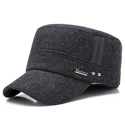 Buckled Cotton Felt Military Hat with Earflaps-Hats-Innovato Design-Dark Grey-Innovato Design