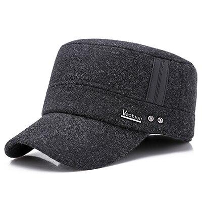 Buckled Cotton Felt Military Hat with Earflaps