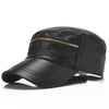 Black Genuine Sheepskin Leather Military Hat with Zipper Design