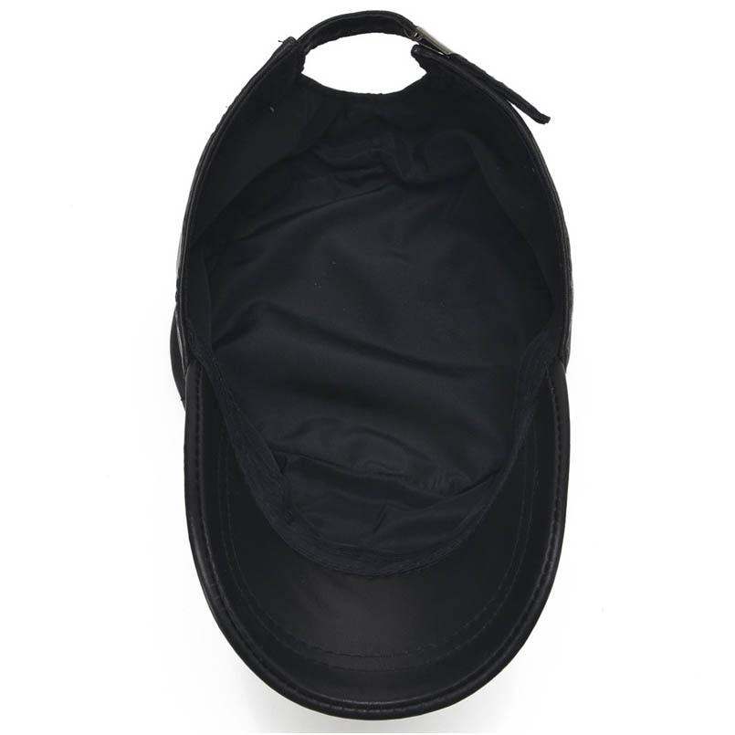 Black Genuine Sheepskin Leather Military Hat with Zipper Design-Hats-Innovato Design-Innovato Design