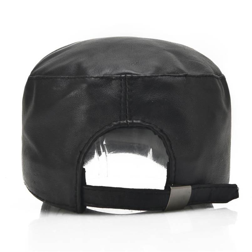 Black Genuine Sheepskin Leather Military Hat with Zipper Design-Hats-Innovato Design-Innovato Design